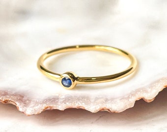 Blue Sapphire Ring, Tiny Gemstone Ring, Gold Vermeil, Recycled Silver, Dainty Stacking Ring, Minimalist Gold Ring, September Birth Stone