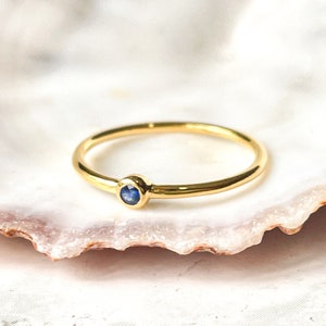 Blue Sapphire Ring, Tiny Gemstone Ring, Gold Vermeil, Recycled Silver, Dainty Stacking Ring, Minimalist Gold Ring, September Birth Stone