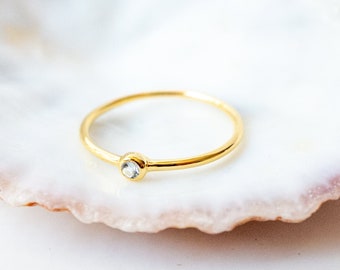 Aquamarine Ring, Tiny Gemstone Ring, Gold Vermeil, Recycled Silver, Dainty Stacking Ring, Minimalist Gold Ring, March Birth Stone Ring