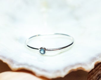 London Blue Topaz Ring, Tiny Gemstone Ring, Recycled Silver, Dainty Stacking Ring, Minimalist Ring, Delicate Layering Rings, Birthstone