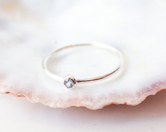 Aquamarine Ring, Tiny Gemstone Ring, Recycled 925 Silver, Dainty Stacking Ring, Minimalist Silver Ring, March Birthstone Ring, Gift for Her