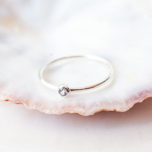 Aquamarine Ring, Tiny Gemstone Ring, Recycled 925 Silver, Dainty Stacking Ring, Minimalist Silver Ring, March Birthstone Ring, Gift for Her