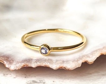 Tanzanite Ring Gold, Tiny Gemstone Ring, Dainty Stacking Ring, Minimalist Ring, Delicate Layering Rings, December Birthstone, Stackable