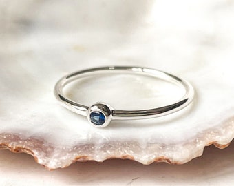 Blue Sapphire Ring, Recycled Silver, September Birth Stone, Tiny Gemstone Ring, Dainty Stacking Ring, Minimalist Ring, Gift for Her