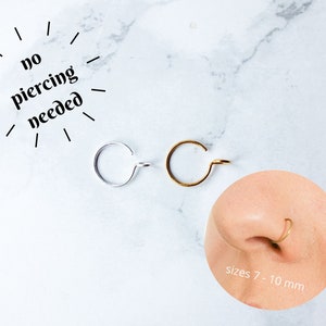 Fake Nose Ring with small Flaws, Clip on Nose Ring, Faux Nose Ring Hoop, Gold, Silver, Fake Piercing Set, Dainty Hoop Nose Rings image 2