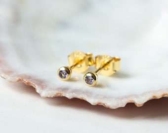 Tanzanite Earrings Gold, Golden Tiny Stud Earring, Gemstone Ear Stud, Minimalist Earrings Set, December Birthstone, Birthday Gift for Women