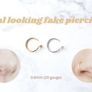 Fake Nose Ring 0.8mm, Clip on Nose Ring, Faux Nose Ring Hoop, Gold, Silver, Fake Piercing Set, No Piercing Nose Cuff, Dainty Hoop Nose Rings
