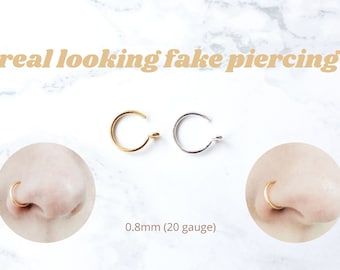 Fake Nose Ring 0.8mm, Clip on Nose Ring, Faux Nose Ring Hoop, Gold, Silver, Fake Piercing Set, No Piercing Nose Cuff, Dainty Hoop Nose Rings