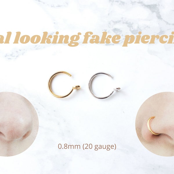 Fake Nasenring Gold 0.8mm, Nasenklemme Silber, Nasenring Clip, falsches Nasenpiercing, Clip on Piercing, Ring ohne Piercing
