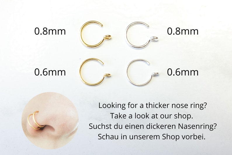 Fake Nose Ring, Clip on Nose Ring, Faux Nose Ring Hoop, Gold, Silver, Fake Piercing Set, No Piercing Nose Cuff, Dainty Hoop Nose Rings image 6