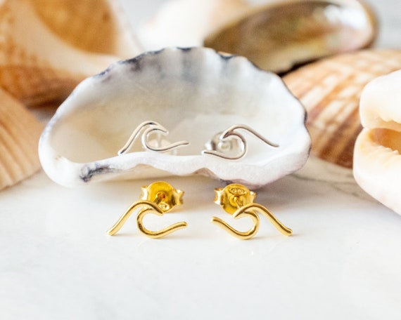 Small Wave Earrings, Wave Stud Earrings Gold, Wave Ear Stud Silver,  Minimalist Earrings Set, Stocking Stuffers for Women, Surfer Jewelry - Etsy