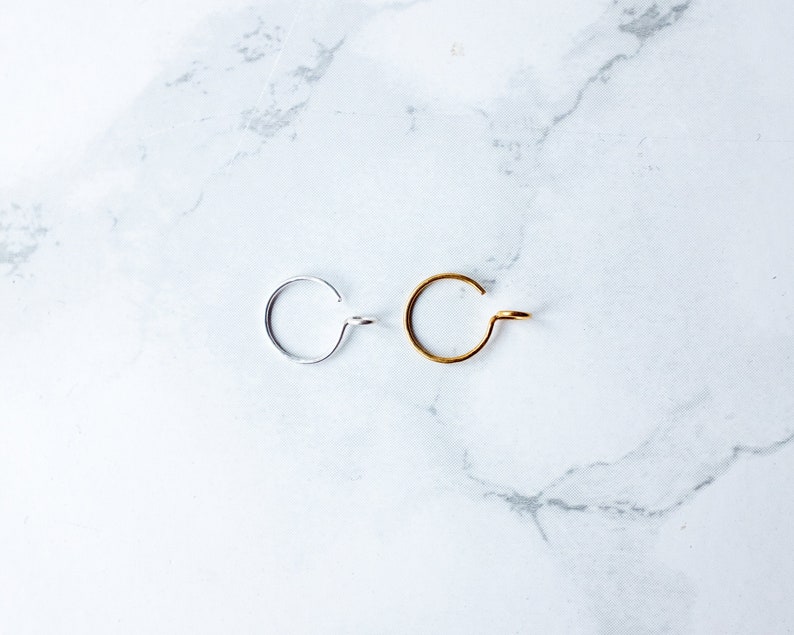 Fake Nose Ring with small Flaws, Clip on Nose Ring, Faux Nose Ring Hoop, Gold, Silver, Fake Piercing Set, Dainty Hoop Nose Rings image 3