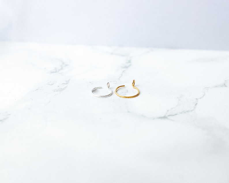 Matte Fake Nose Ring, Hammered Clip on Nose Ring, Faux Nose Ring Hoop, Fake Piercing Set, No Piercing Nose Cuff, Dainty Hoop Nose Rings image 3