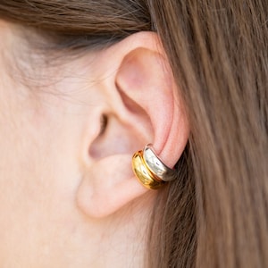 Ear Cuff Gold, No Piercing Clip On Cuff, Ear Clip Silver, Cartilage Earring, Crescent Shape, Chunky Ear Cuff, Fake Piercing 925 Silver