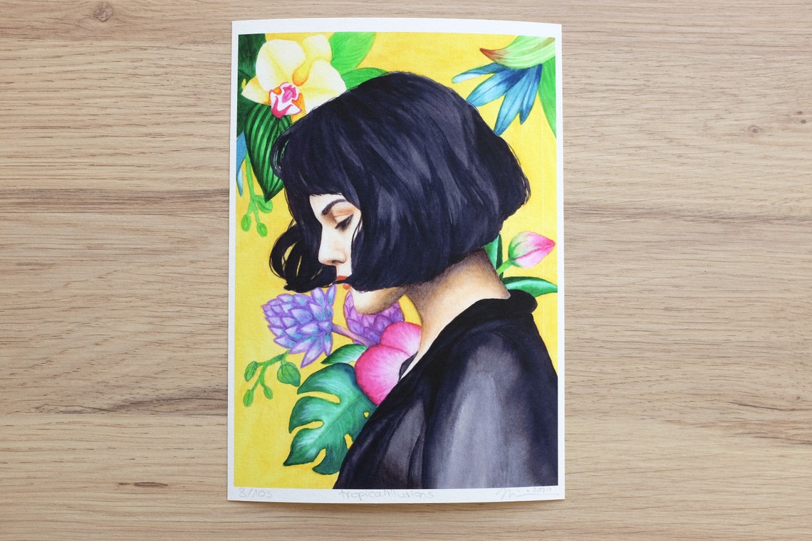 TROPISCHE BLUMEN WANDBILD gelber Fine Art Print A5 A4 | Etsy