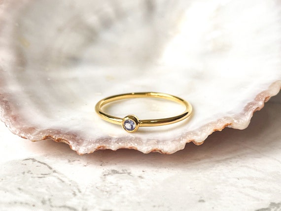 Tanzanite Ring Gold, Tiny Gemstone Ring, Dainty Stacking Ring, Minimalist Ring, Delicate Layering Rings, December Birthstone, Stackable