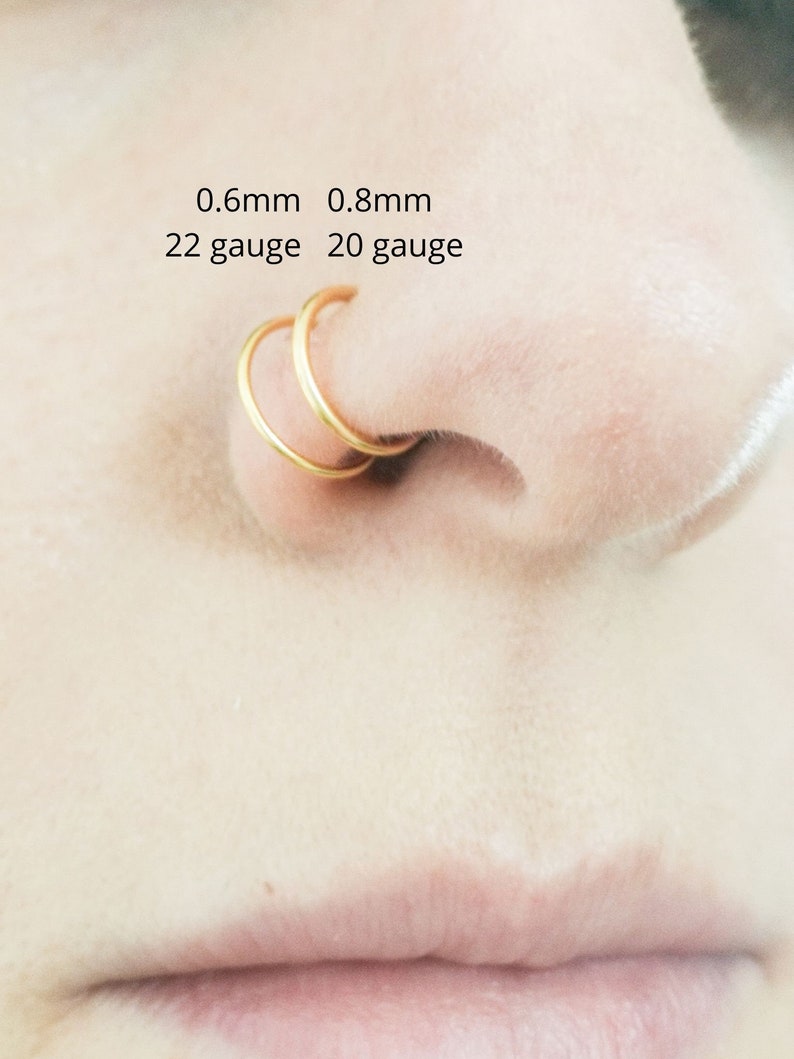 Fake Nose Ring, Clip on Nose Ring, Faux Nose Ring Hoop, Gold, Silver, Fake Piercing Set, No Piercing Nose Cuff, Dainty Hoop Nose Rings image 7