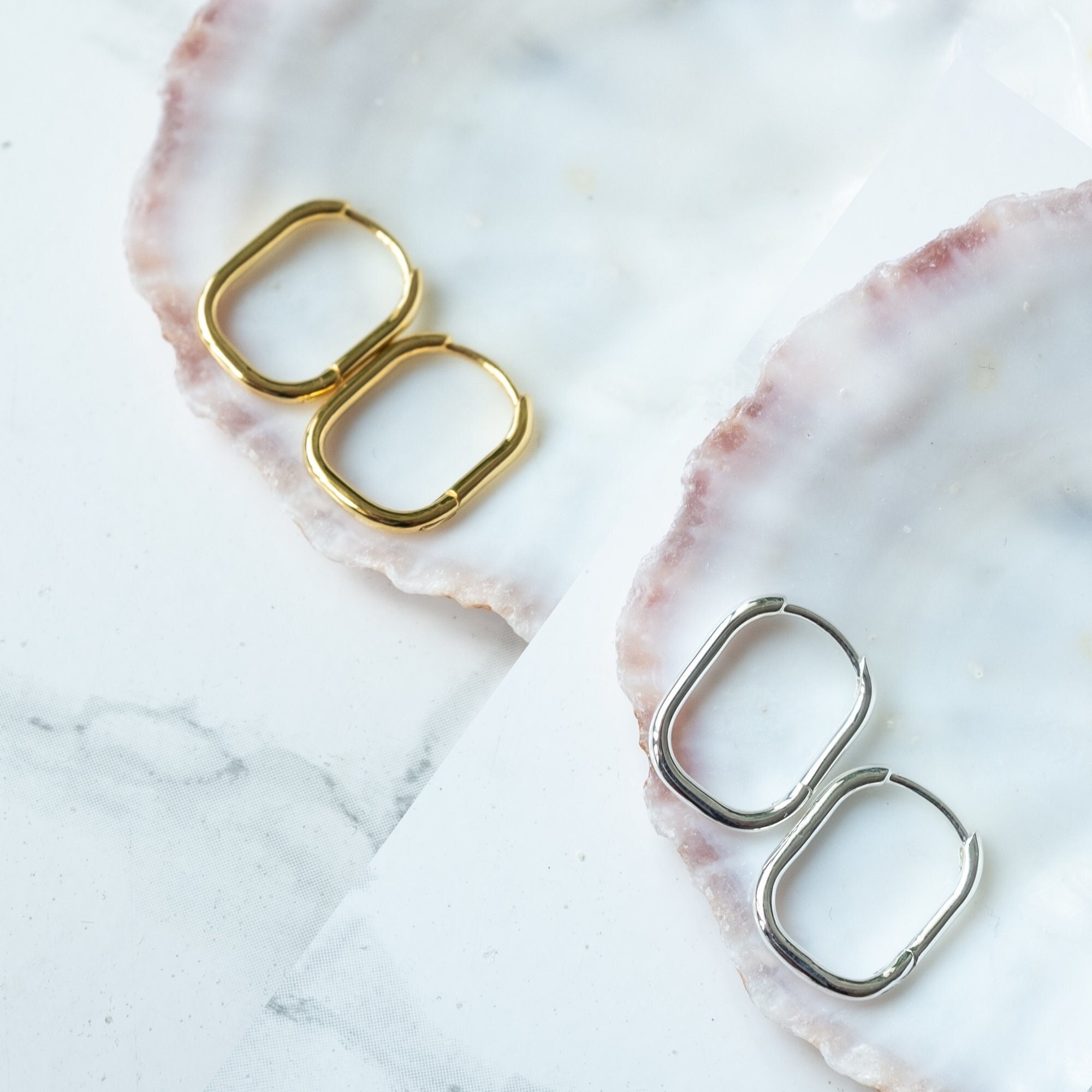 Orecchini rettangolari in oro giallo 18 kt | Stringher Gioielli