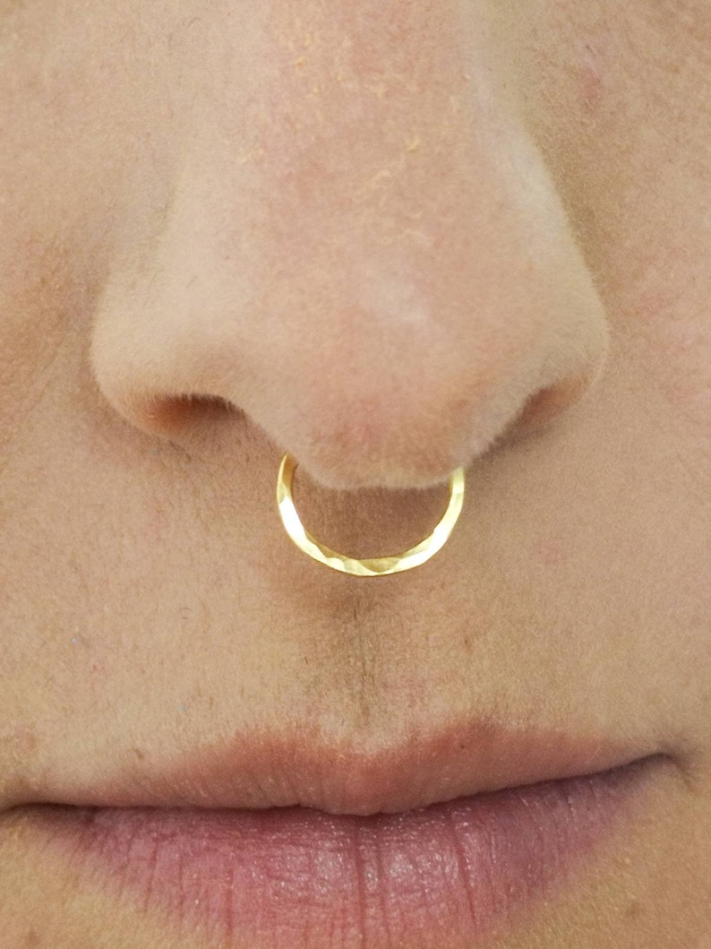 Silver Fake Septum Ring, Hammered Clip on Nose Ring, Gold Faux Nose Ring Hoop, Fake Piercing, No Piercing Nose Cuff, Cool Hoop Nose Rings image 4