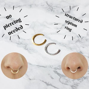 Silver Fake Septum Ring, Hammered Clip on Nose Ring, Gold Faux Nose Ring Hoop, Fake Piercing, No Piercing Nose Cuff, Cool Hoop Nose Rings image 2