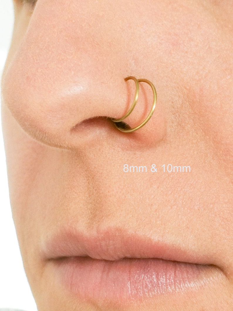 Matte Fake Nose Ring, Hammered Clip on Nose Ring, Faux Nose Ring Hoop, Fake Piercing Set, No Piercing Nose Cuff, Dainty Hoop Nose Rings image 4