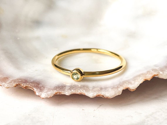 Peridot Ring, August Birth Stone, Tiny Gemstone Ring, Gold Vermeil, Recycled Silver, Dainty Stacking Ring, Minimalist Gold Ring, Green Stone