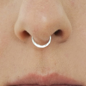 Silver Fake Septum Ring, Hammered Clip on Nose Ring, Gold Faux Nose Ring Hoop, Fake Piercing, No Piercing Nose Cuff, Cool Hoop Nose Rings image 5