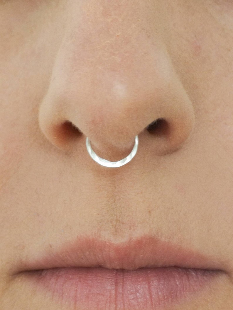 Silver Fake Septum Ring, Hammered Clip on Nose Ring, Gold Faux Nose Ring Hoop, Fake Piercing, No Piercing Nose Cuff, Cool Hoop Nose Rings image 5