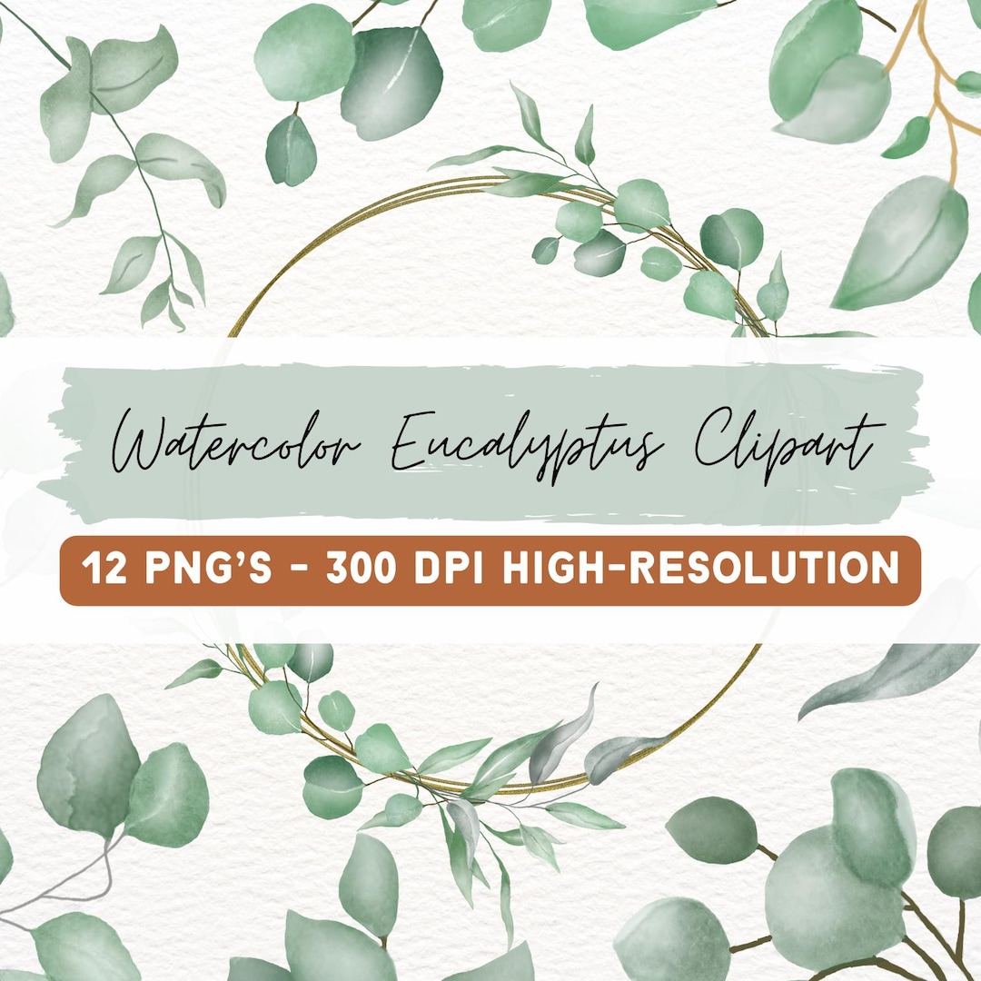 Watercolor Eucalyptus Clipart Bundle, Greenery Leaves, Wedding Border ...