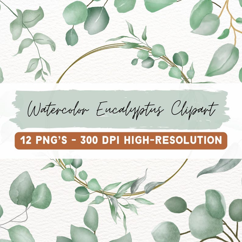 Watercolor Eucalyptus Clipart Bundle, Greenery Leaves, Wedding Border ...