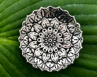 Mandala Floral Yoga Pewter Jewelry Ring Dish Holder Trinket Bowl Boho Bohemian Birthday Christmas Gifts for Women Teen