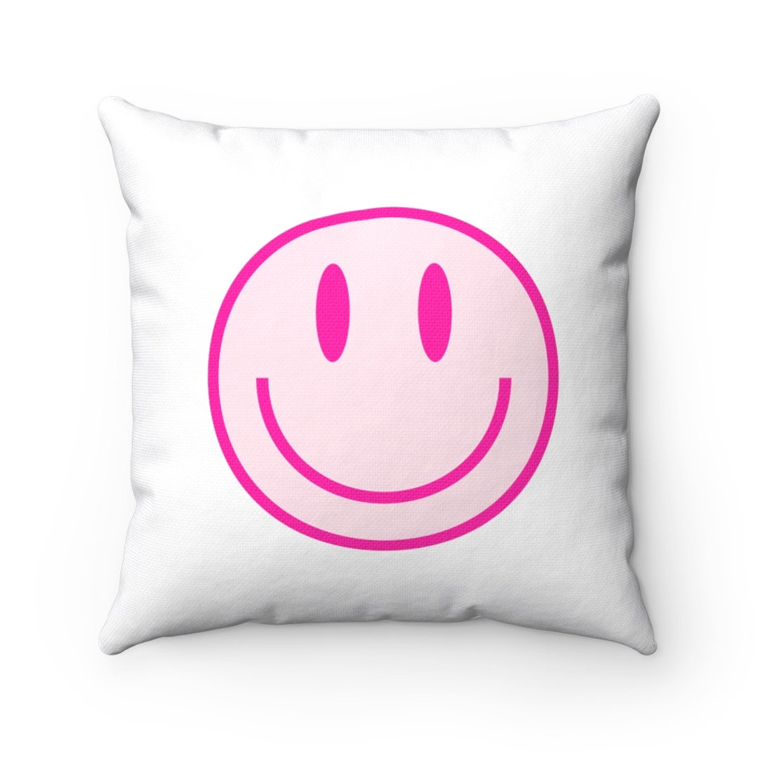 Hot Pink Smiley Face Square Pillow, Happy Face Pillow, Preppy Pillow
