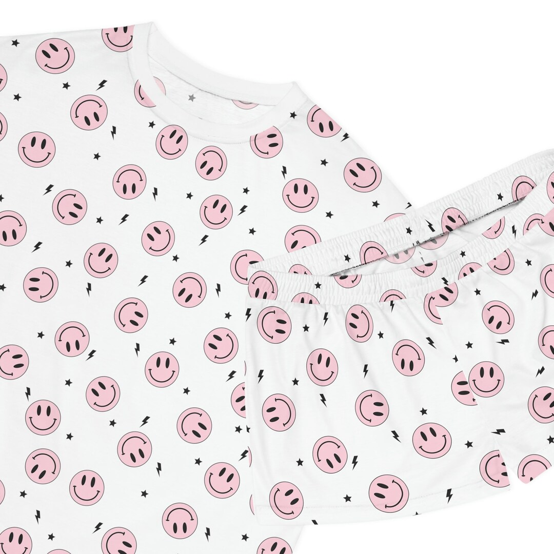 Smiley Face Pink Preppy Pajama Set Smiley Face Pajamas Happy Etsy