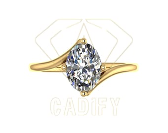 Anillo de compromiso ovalado solitario de 1,5 ct con bypass (archivo CAD de producción)