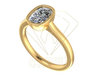 Anillo de compromiso solitario con bisel de cojín de 1,5 ct, listo para fundición (STL) / Archivo CAD de producción
