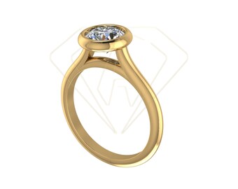 Anillo de compromiso con solitario catedral de 1,0 ct, microbisel, listo para fundición, archivo CAD de producción