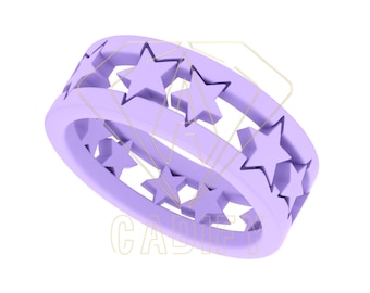 Anillo de bodas unisex con estrellas, archivo 3D, joyería, modelo CAD, archivo STL de calidad para impresión 3D y fundición de metal.