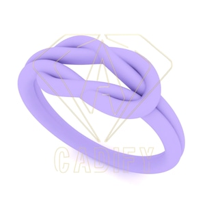 Puede incluir: Un anillo de silicona lavanda con un diseño de nudo retorcido.