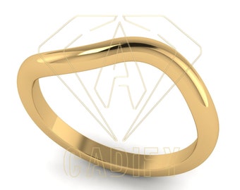 Könnte beinhalten: Ein schlichter, glatter Gold-Ehering mit einem geschwungenen, wellenförmigen Design.