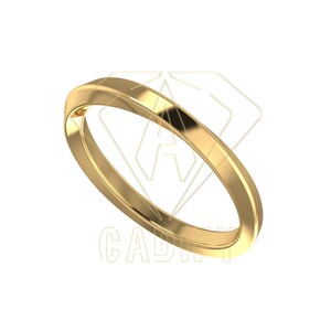 May include: A gold-colored ring with a smooth, curved design. The ring has a polished finish, reflecting light. The band is a continuous loop, showcasing a minimalist aesthetic. The ring is likely made of a precious metal, such as gold.