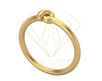 May include: A gold-colored ring with a knot design. The ring features a simple band that curves into a knot at the top. The ring is made of a shiny, metallic material.