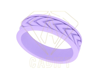 Anillo de boda con textura de flecha de 5 mm de ancho, listo para fundición (archivo STL) / Archivo CAD de producción