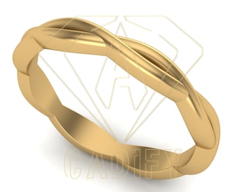 May include: A gold-colored, twisted, infinity-style wedding band.