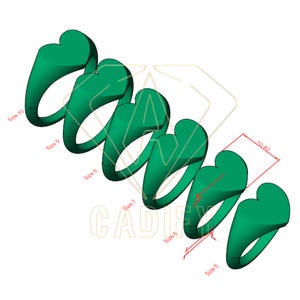 3D File Resizing Pack Jewelry CAD Heart Signet Solid Quality STL File for 3D Printing Multiple Finger Sizes Jewelry Production