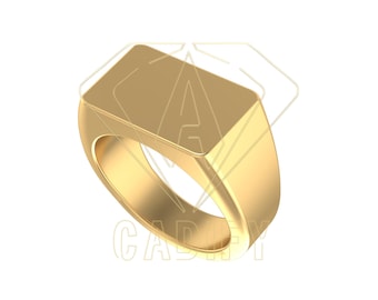 Anillo de sello rectangular para meñique (sólido, 15 mm) listo para fundición (archivo CAD de producción)