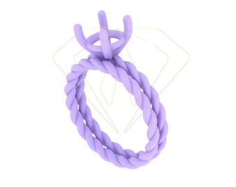 Anillo de compromiso de cuerda trenzada con juego de puntas redondas y dúo listo para fundición STL + banda a juego / archivos CAD