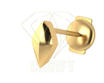 May include: A gold earring with a diamond-shaped stud and a post back.