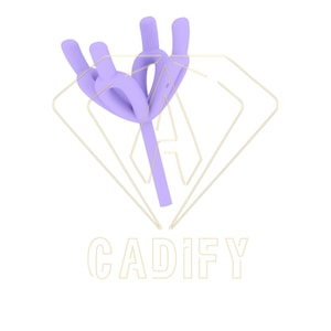 Puede incluir: Una forma abstracta 3D de color morado con un contorno de diamante y la palabra "CADIFY" debajo.