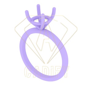 May include: A purple ring setting with a four-prong head, designed for a center stone.