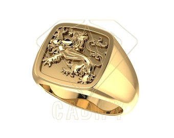 Anillo de sello de león sólido listo para fundición / Archivo CAD de producción